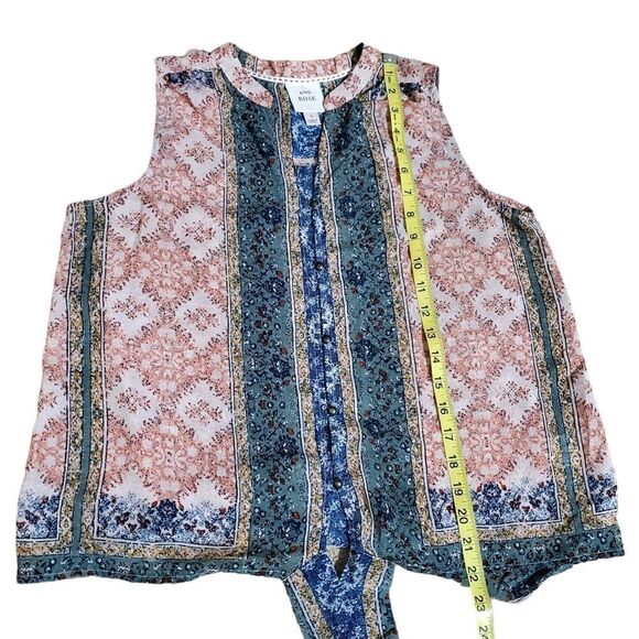 Knox Rose Womens Bohemian Pink/Green Top Size Small Earthy Semi-Sheer Tie-Front - Picture 11 of 13